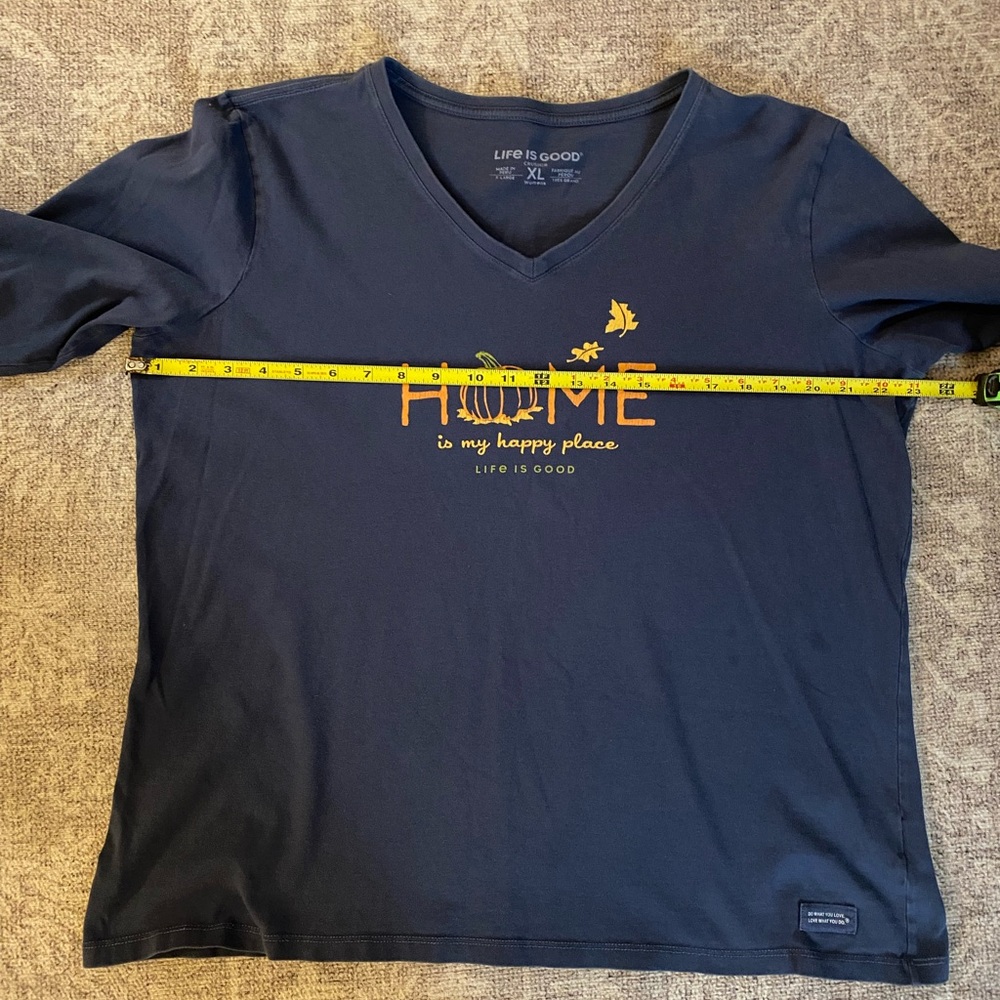 Life is Good Shirt Womens L Home Is My Happy Place Halloween Fall Pumpkin Navy - Picture 4 of 6